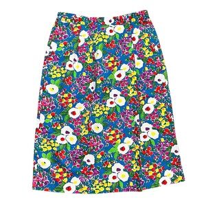 Vintage Skirt Colorful Floral Print Midi USA 16 4 6 8